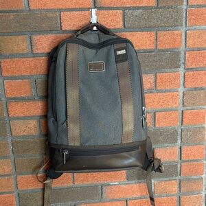 Tumi Gray and Brown Canvas Backpack with Leather Trim